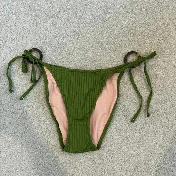 NWT J crew green Wide-rib curved-waist cheeky string bikini bottom with rings - Picture 2 of 7